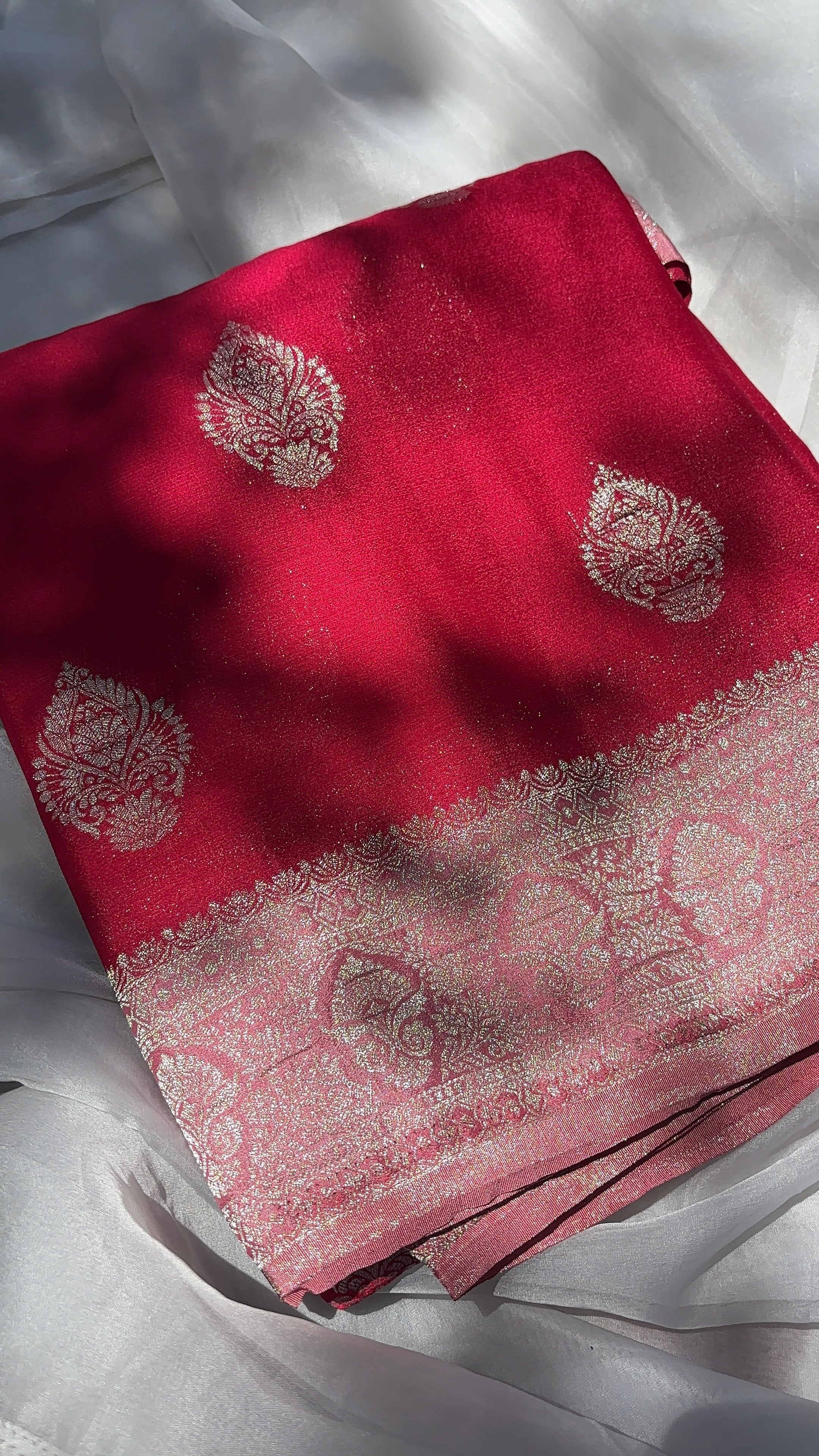 Pink & Yellow Chiffon Saree